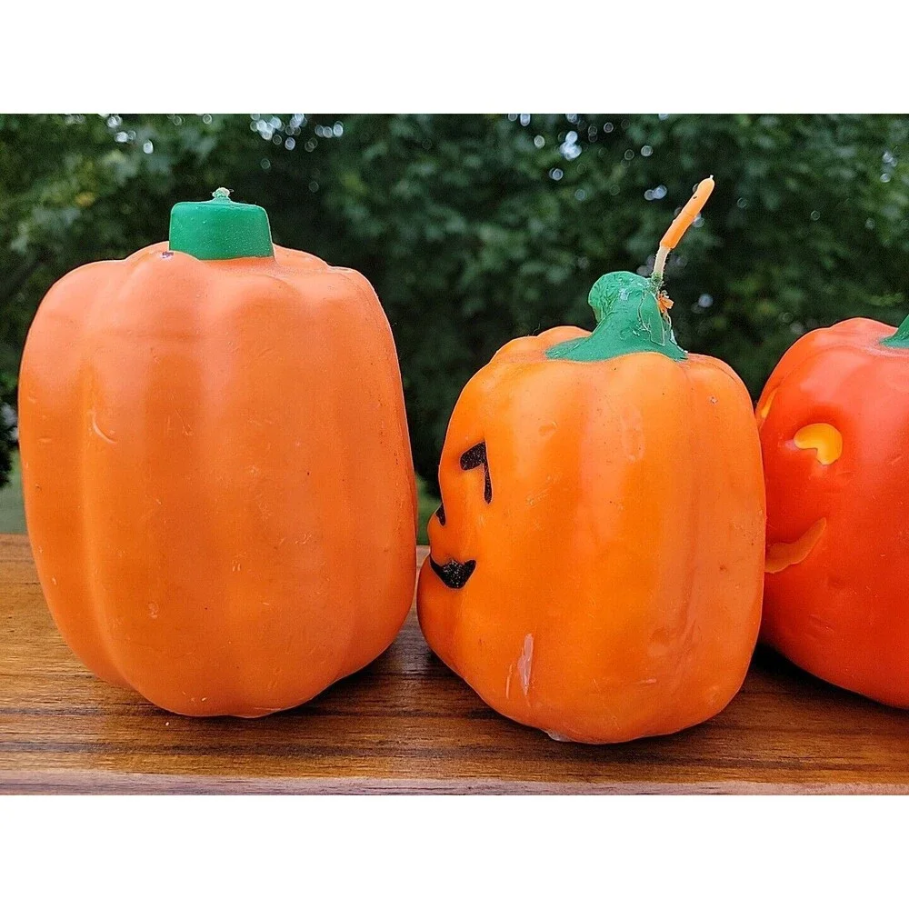 Lot of 4 Vintage Jack o Lantern Halloween Candle Pumpkin Goofy  Kitschy FLAW